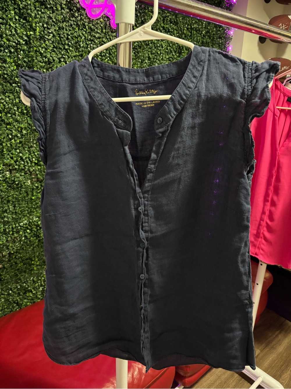 Lilly Pulitzer Navy Button-Front Cap Sleeve Blouse
